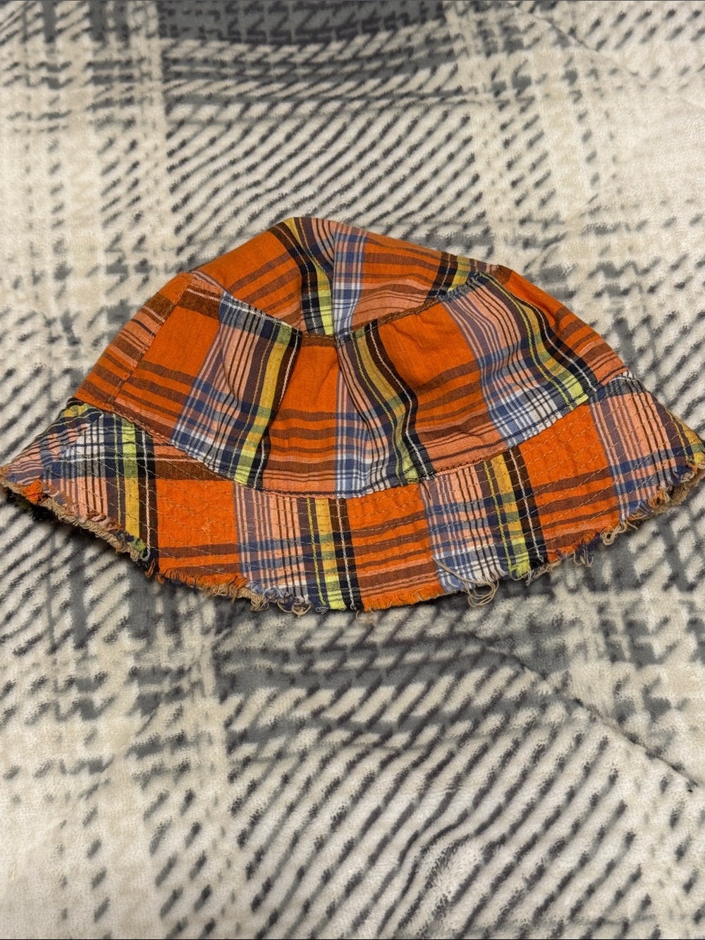 Reversible Orange Plaid and Tan Kids Bucket Hat